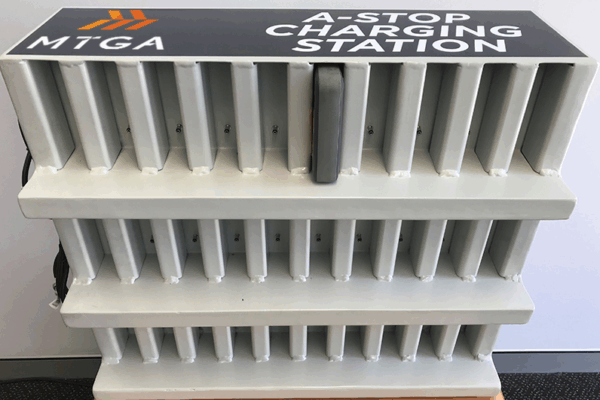 A robust charging station to charge Caterpillar A-stop units in the field