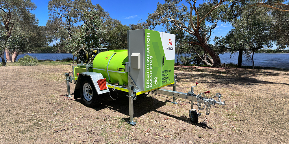 MTGA battery power trailer on a remote mine site, Lithium battery bank inside the MTGA generator replacement trailer